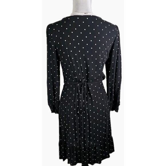 American Eagle~Woman Size L~Black/White Polka Dot Ruffle Tie Wrap Dress Long Slv - Picture 9 of 15